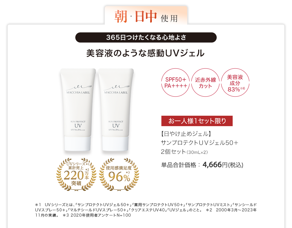 【日やけ止めジェル】サンプロテクトＵＶジェル５０＋ ２個セット（30mL×2）単品合計価格：4,666円(税込)